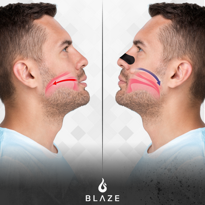 Person applying black nasal strip to enhance daytime alertness